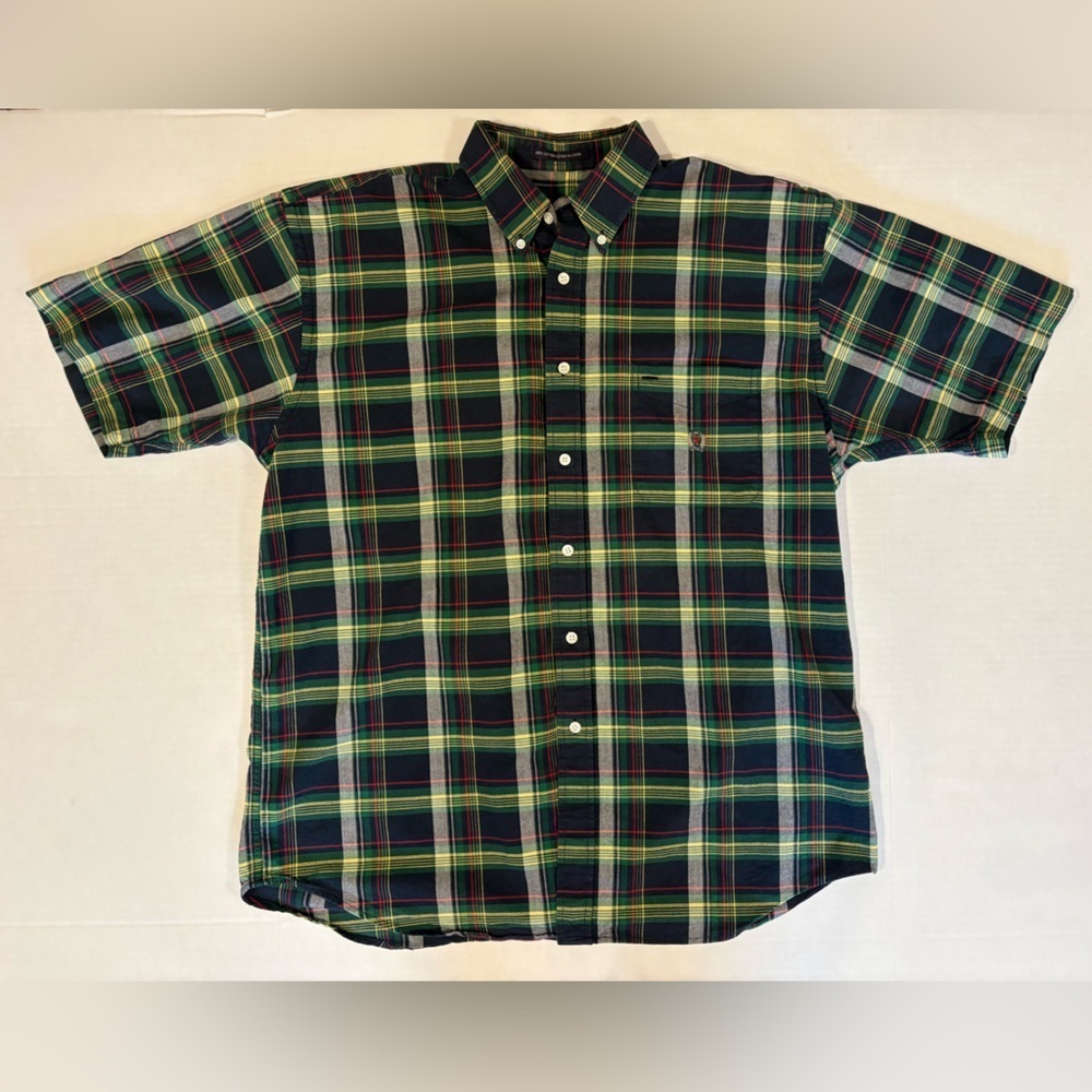 Seigfried 100% cotton short sleeve button down plaid shirt size large